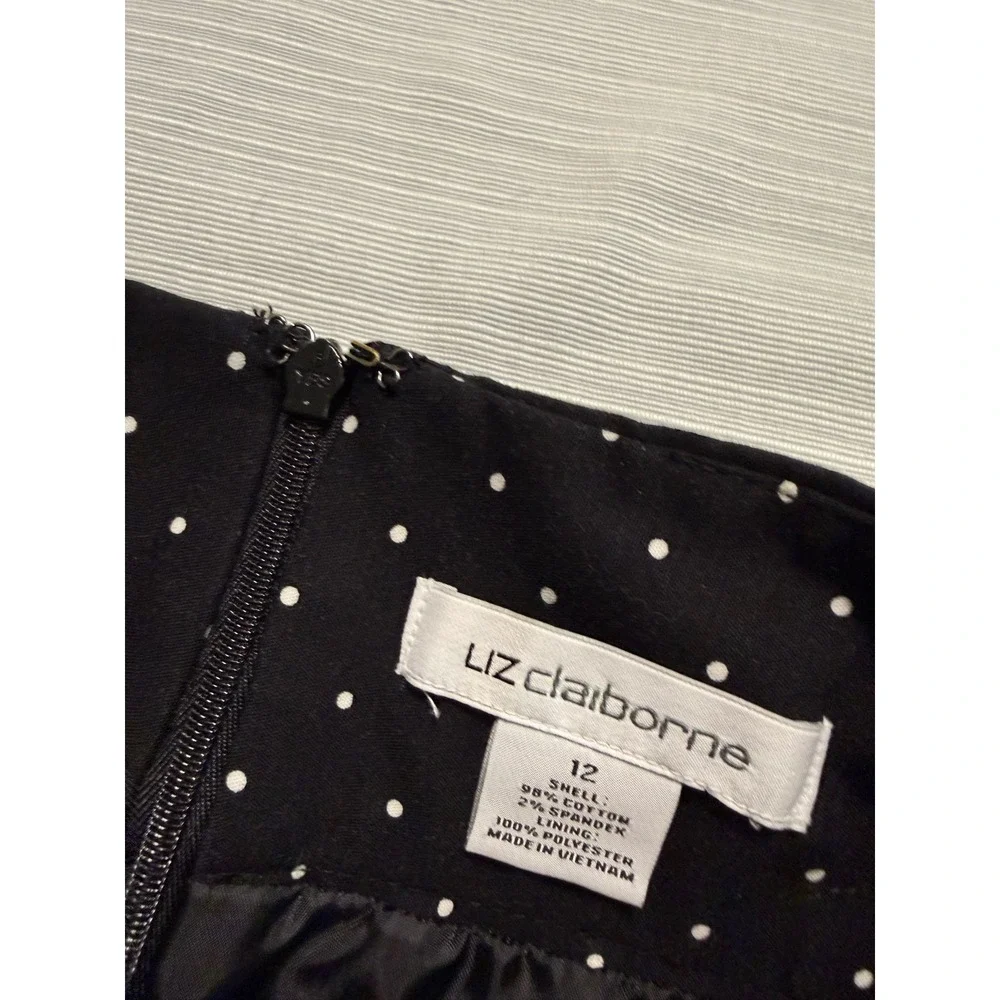 Liz Claiborne Black White Polka Dot Pencil Skirt with Belt Size 12 Knee Length